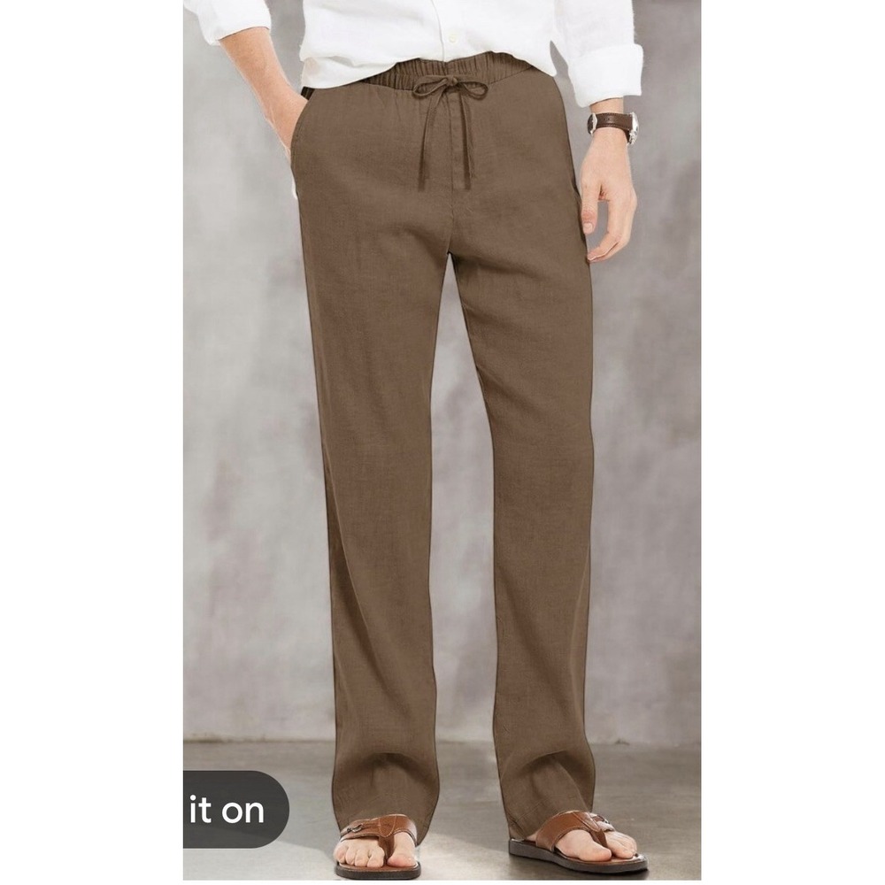 Tasso Elba Island Linen Pants Size 42 X 32 Mens Brown Tan Resort Beach Coastal